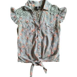 Rue 21 Blue Floral Print Collared Top, S